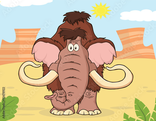 Woolly Mammoth Character.Illustration With Background