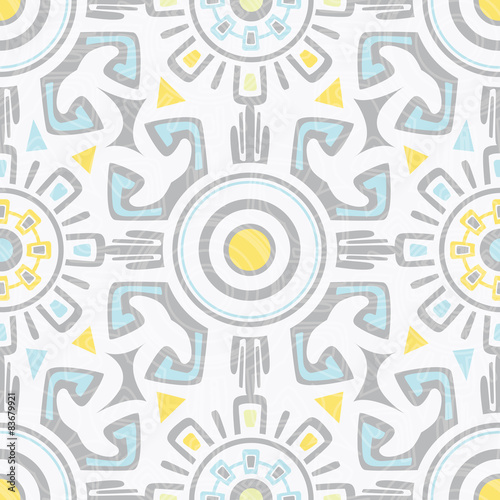 Vector grey blue yellow tribal seamless pattern