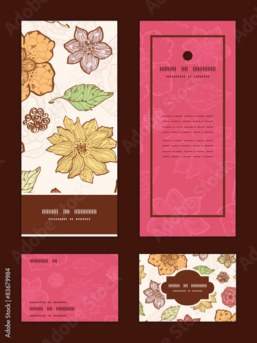 Vector warm fall lineart flowers vertical frame pattern