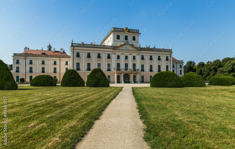 The Esterhazy Castle back side with park in Fertod Hungary.