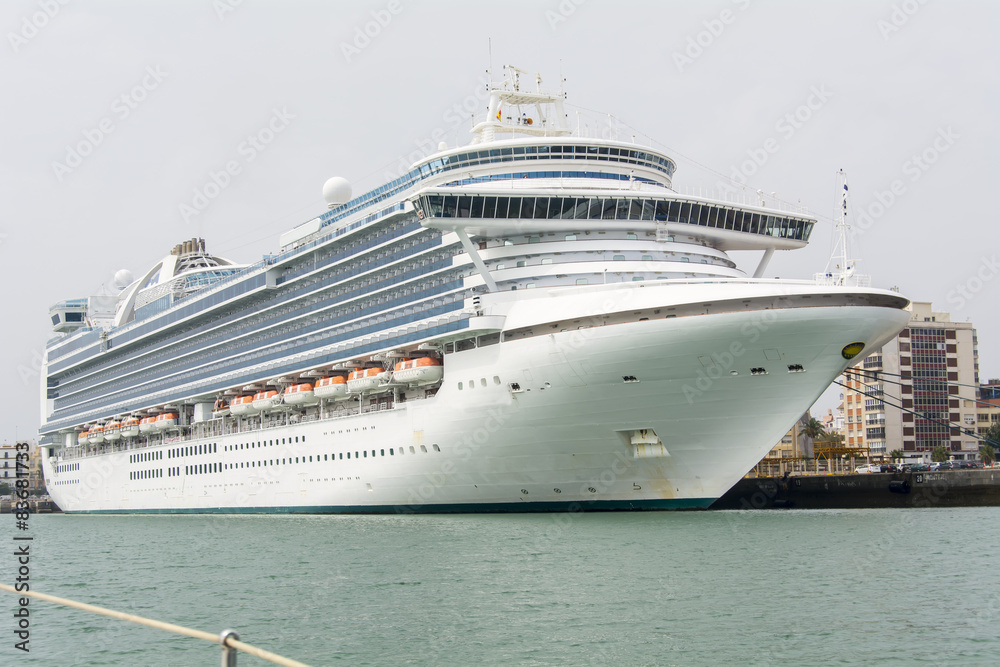 Cruise ship docked in the port of Cadiz, Spain