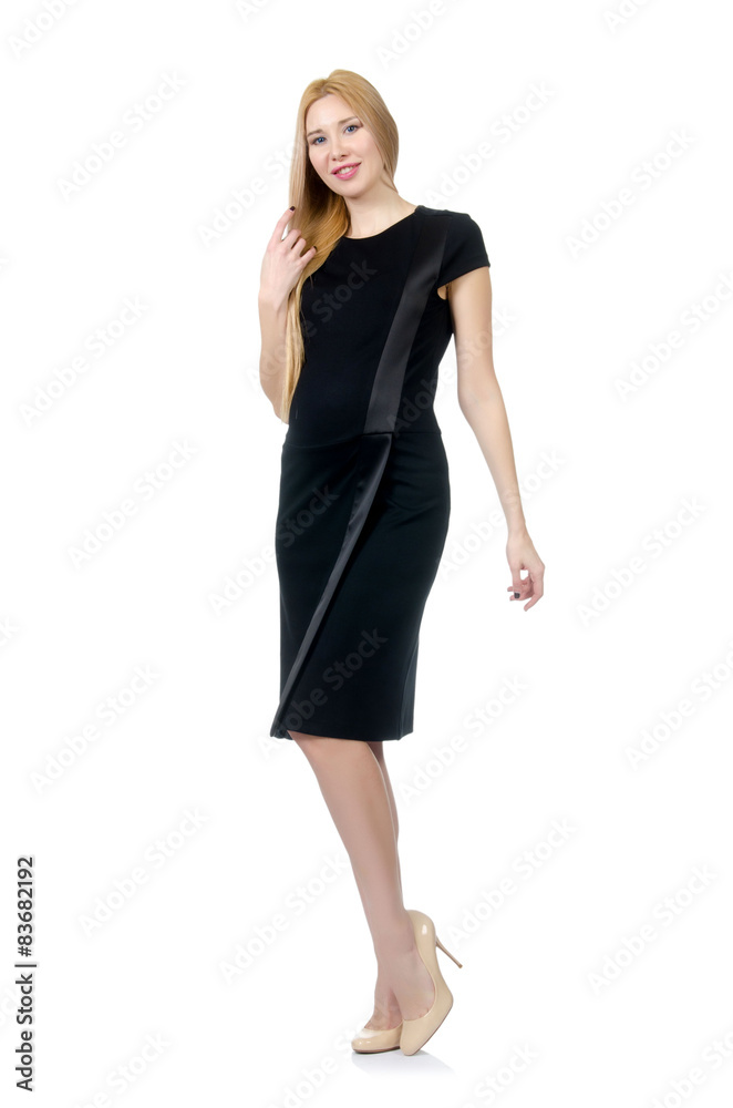 Pretty pregnant woman in black dress isolated on white Pretty pregnant woman in black dress isolated on white