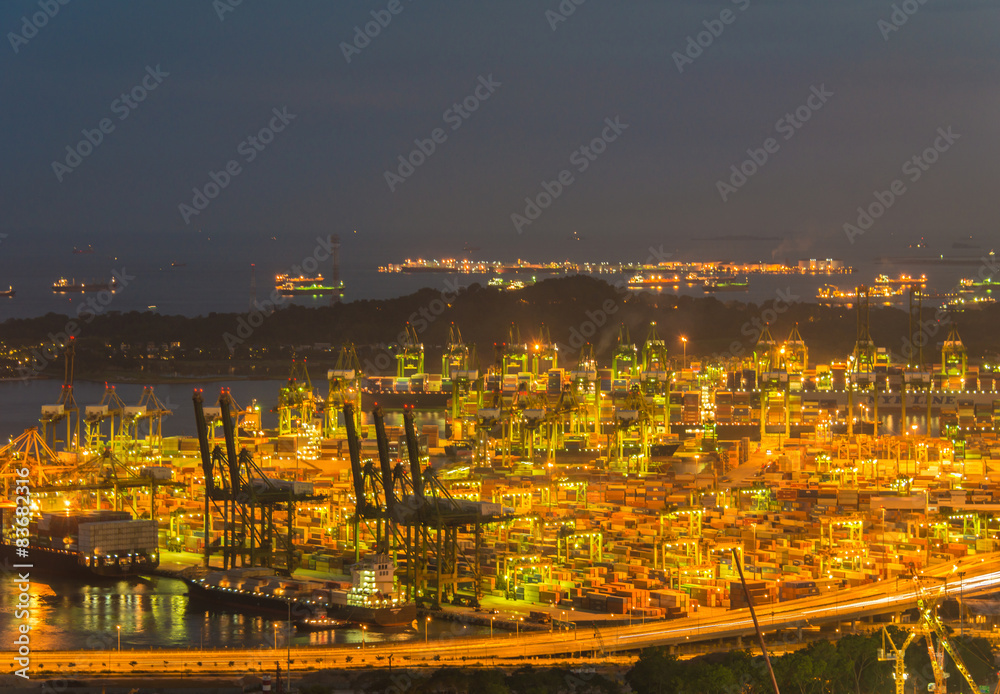 Singapore container port during evening hours