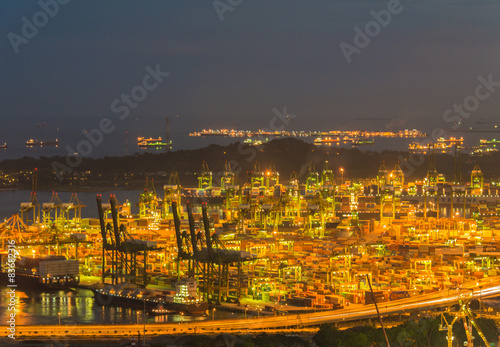 Singapore container port during evening hours