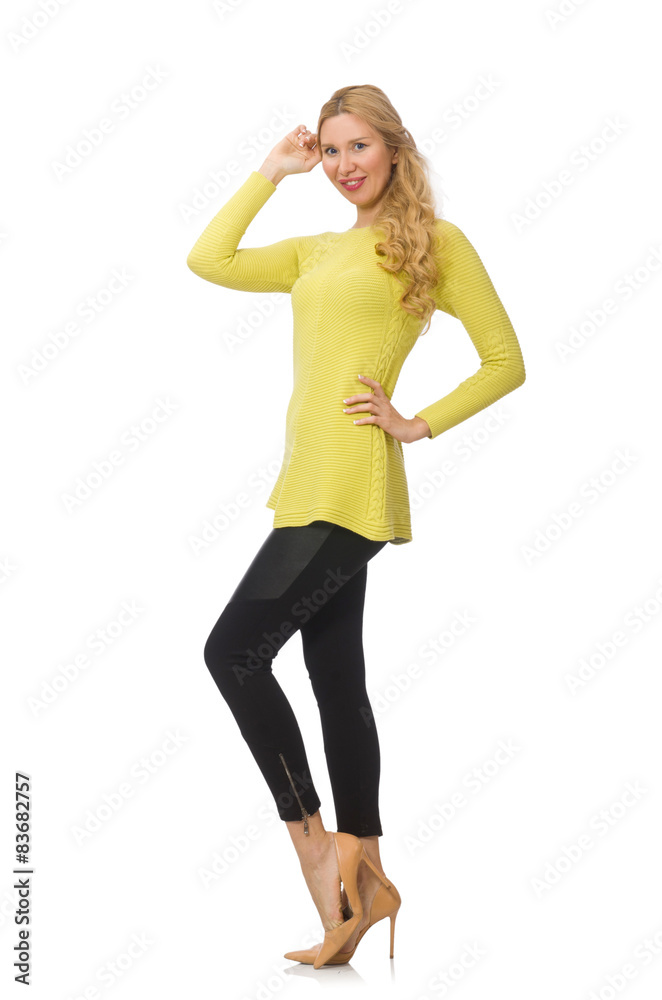 Pretty young woman in yellow blouse isolated on white Pretty young woman in yellow blouse isolated on white