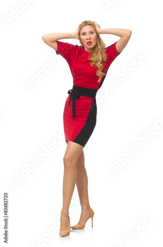 Beautiful lady in red black dress isolated on white © Elnur