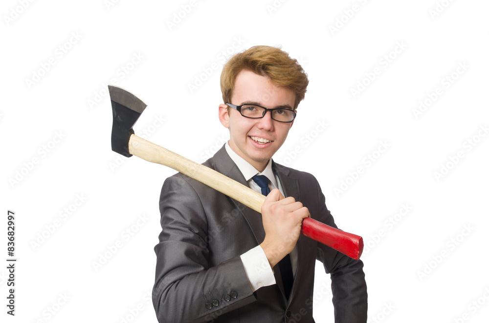 Young businessman with weapon isolated on white Young businessman with weapon isolated on white