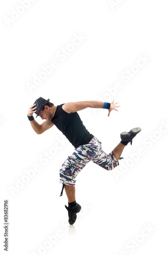 Man dancing dances isolated on white