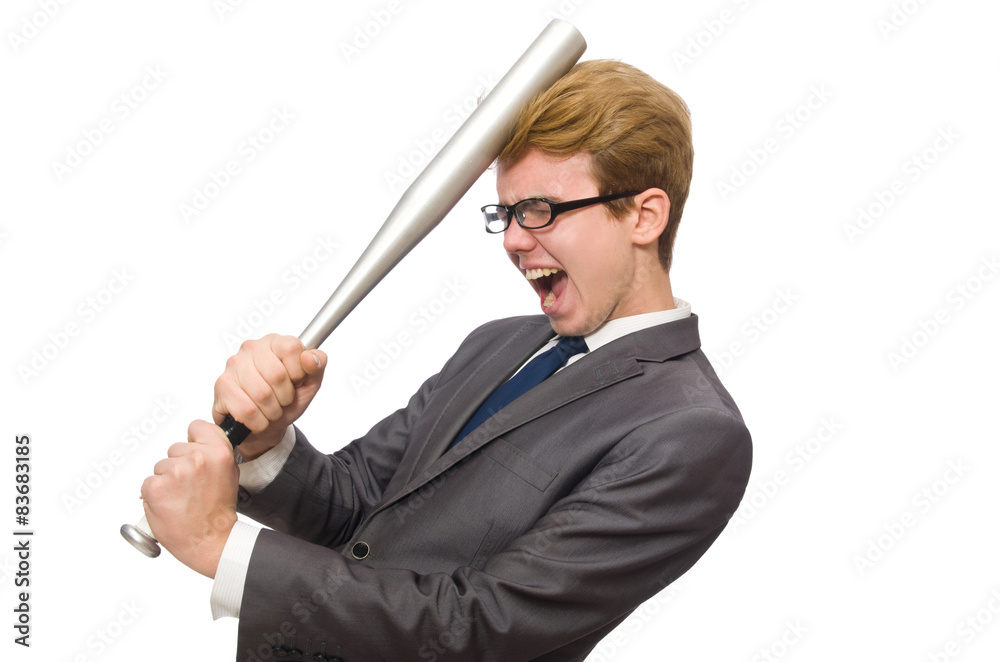 Young businessman with baseball bat isolated on white Young businessman with baseball bat isolated on white