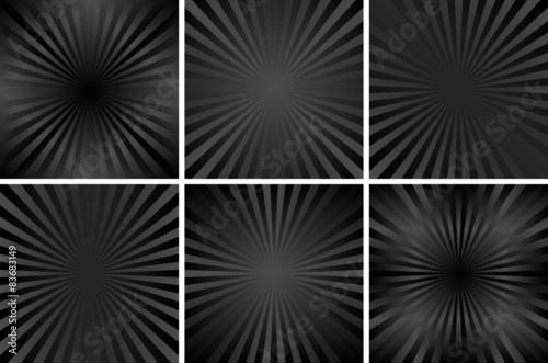 set of black backgrounds with rays