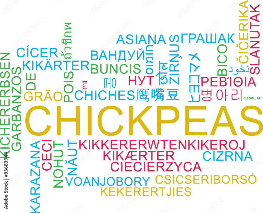 Chickpeas multilanguage wordcloud background concept