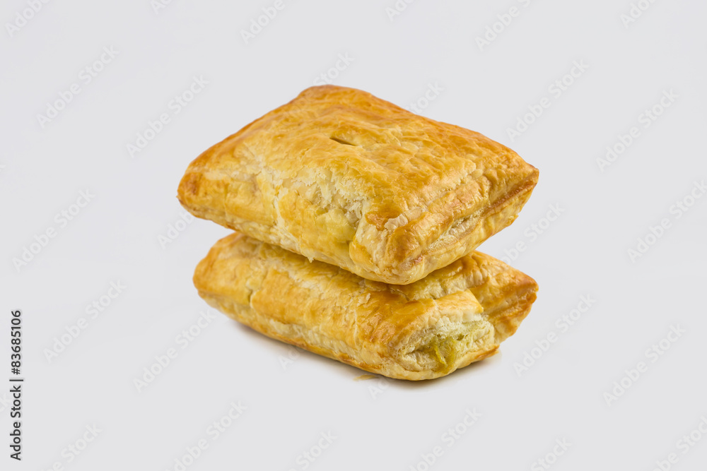 closeup chicken pie isolated on white background closeup chicken pie isolated on white background