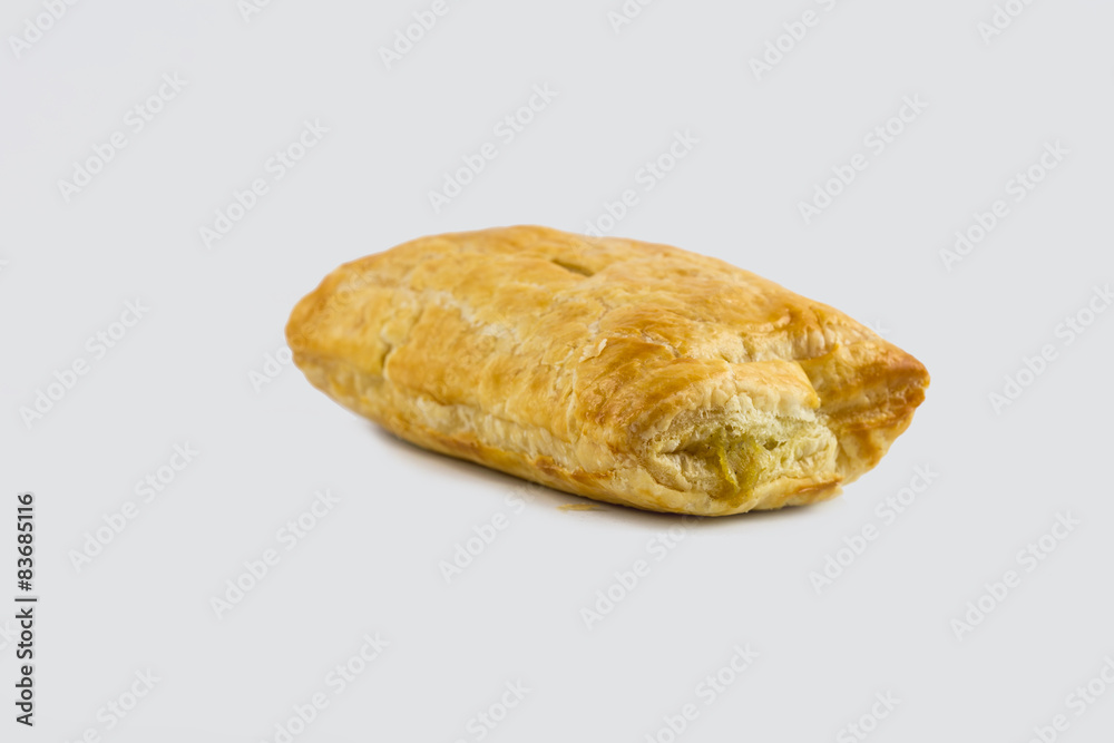 closeup chicken pie isolated on white background closeup chicken pie isolated on white background