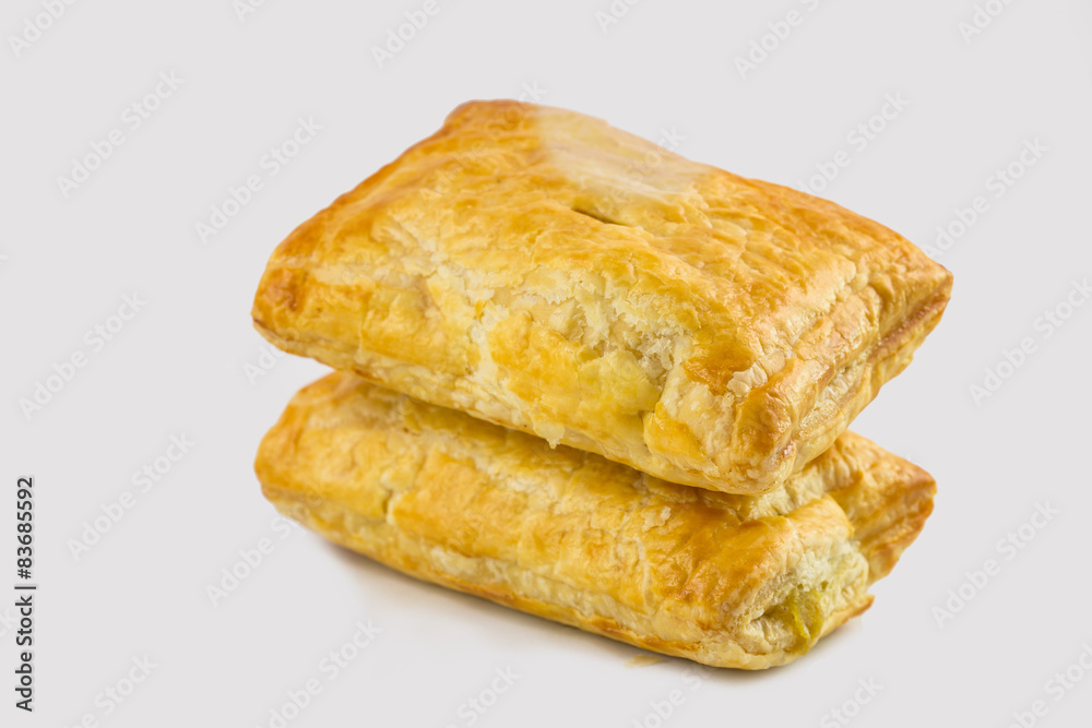 closeup chicken pie isolated on white background closeup chicken pie isolated on white background