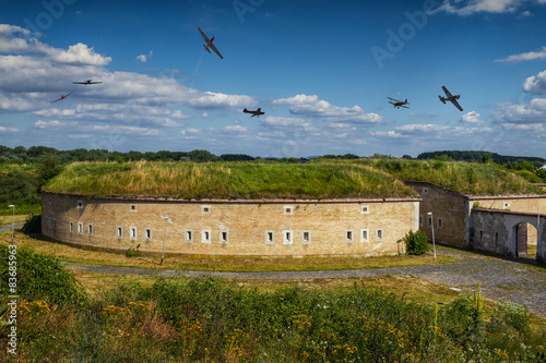 Airplanes show at Fortification system in Slovakia city Komarno.