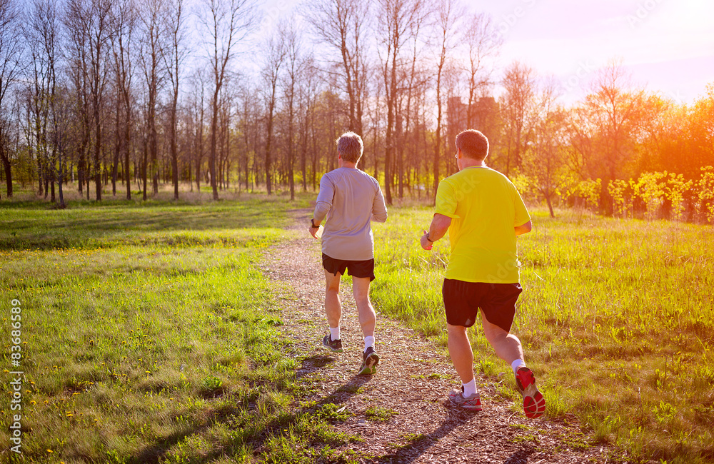 Fototapeta premium Image with two man jogging in a park