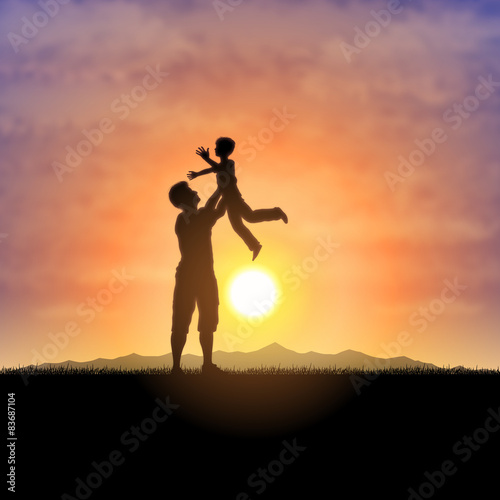Father and child silhouette © houndcolor