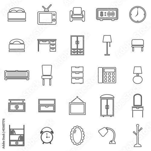 Bedroom line icons on white background