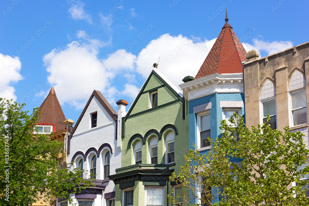 Colorful row houses in Washington DC, USA