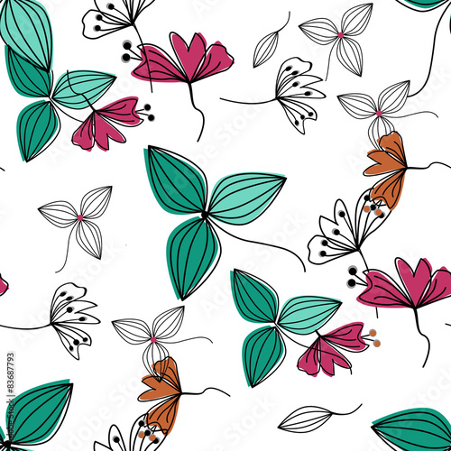 Flowers over white nature seamless pattern background