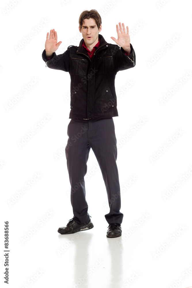 Model isolated stop sign with hand Model isolated stop sign with hand