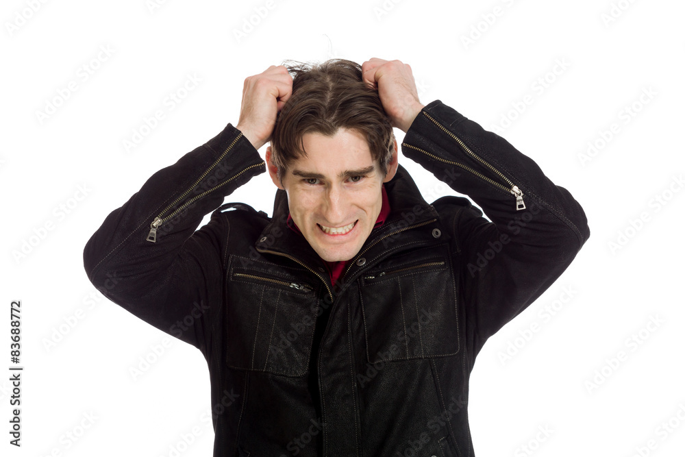 Stressed model pulling hairs Stressed model pulling hairs