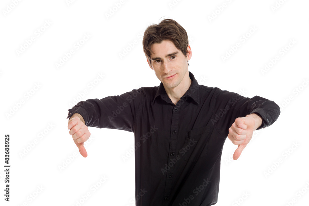 Model negative thumbs down Model negative thumbs down