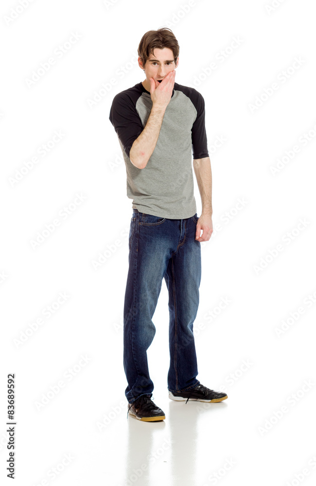 Model isolated covering mouth Model isolated covering mouth
