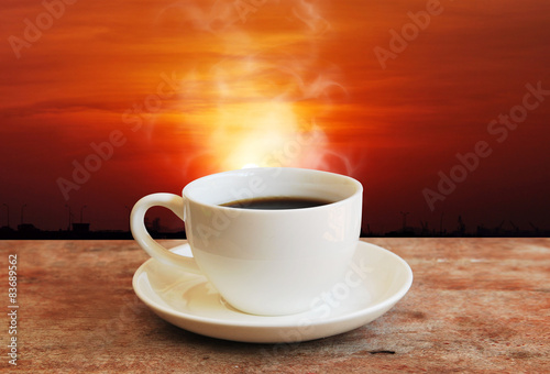 Hot coffee with outdoor background