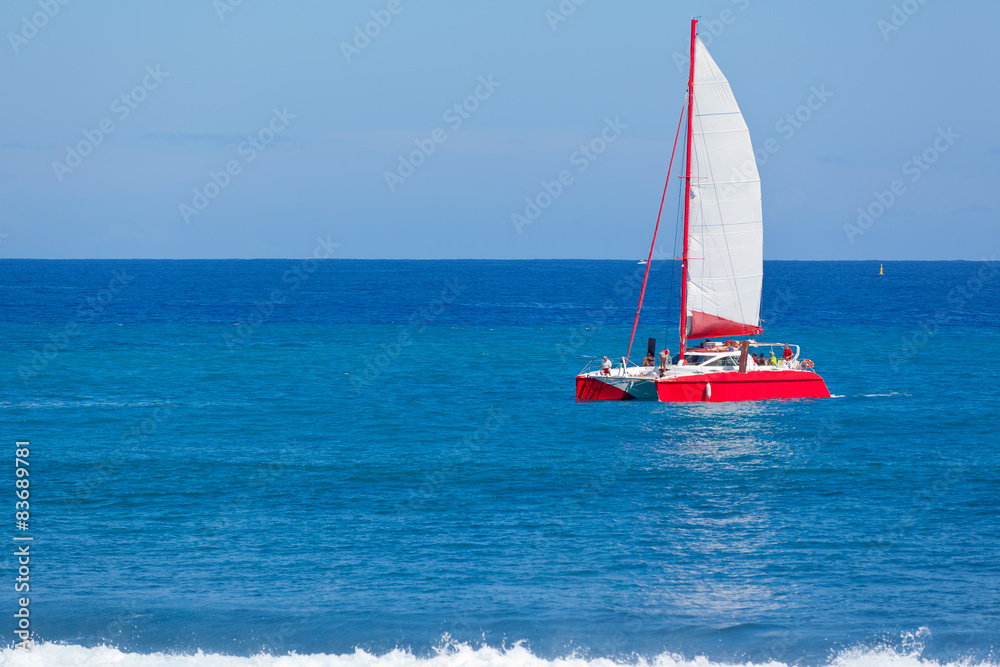 Naklejka premium catamaran rouge en mer