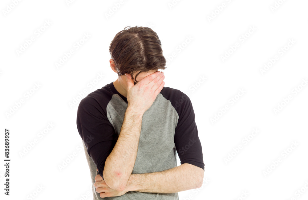 Model hiding face shame