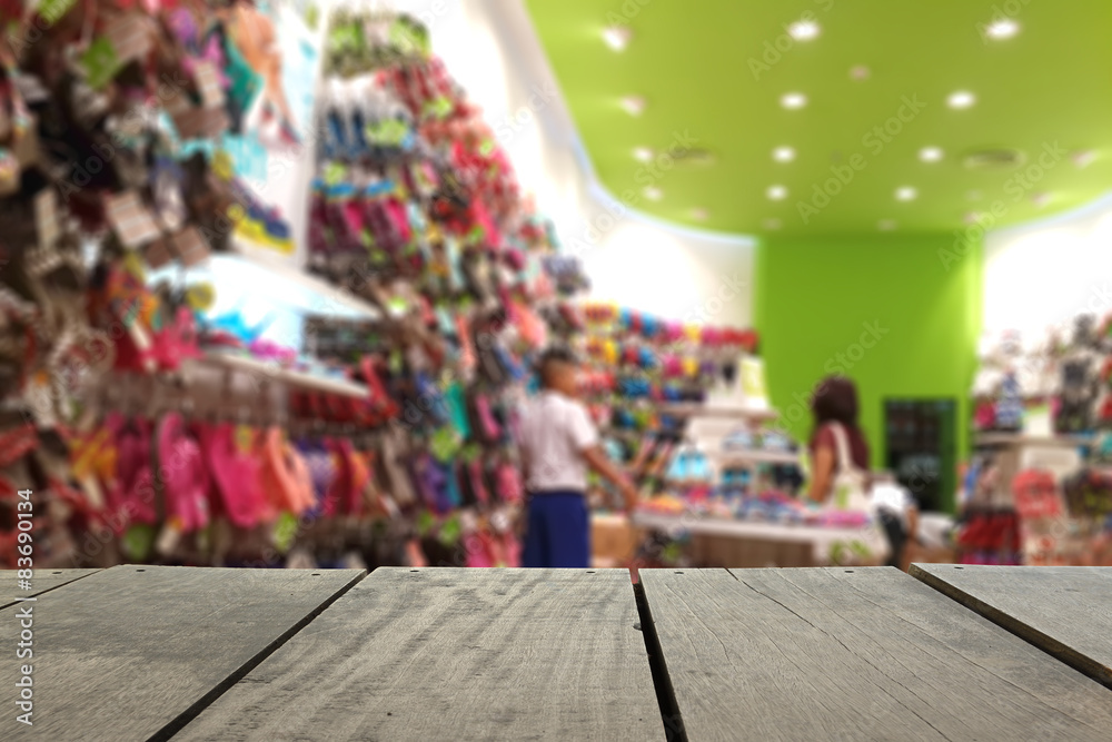 Obraz premium Defocus image of terrace wood and shoe shop in department store