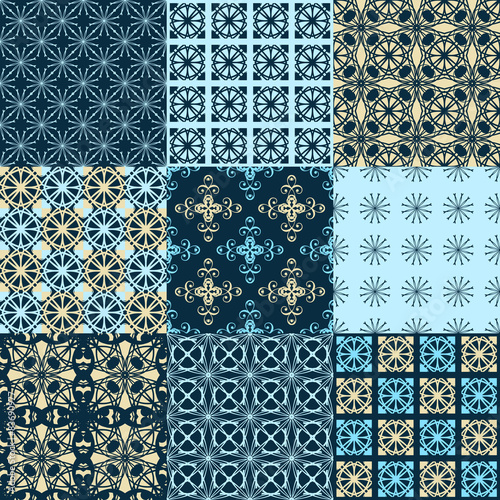 Set of vector seamless geometrical patterns. Vintage textures.