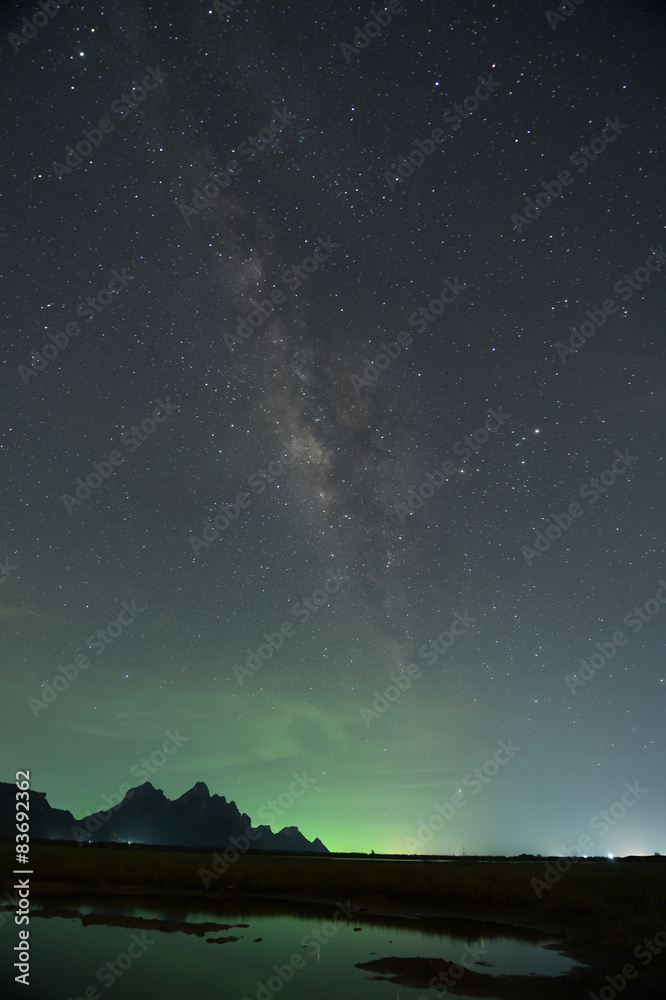 night sky stars with milky way on mountain background