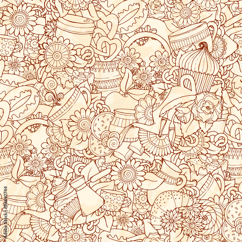 Doodles Sketch. Coffee And Tea Design Template Grunge Background Doodles Sketch. Coffee And Tea Design Template Grunge Background