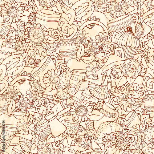 Doodles Sketch. Coffee And Tea Design Template Grunge Background