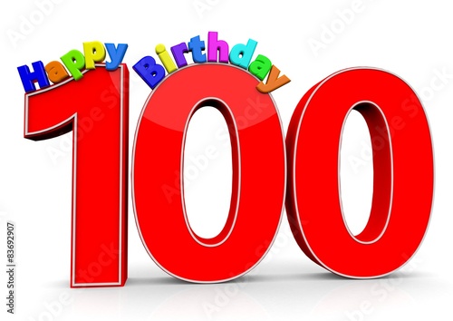 The big red number 100 with Happy Birthday