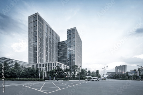 Empty road and modern office building