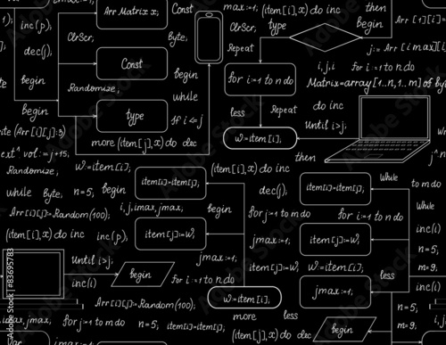Technical vector seamless with computers and programming code