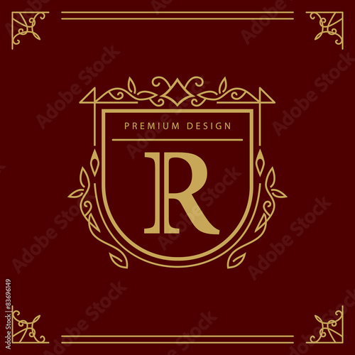Monogram design elements, graceful template. Elegant line art