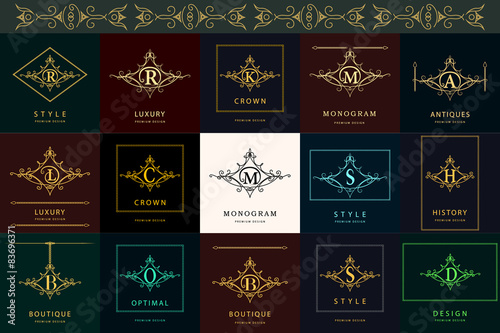 Monogram design elements, graceful template. Elegant line art