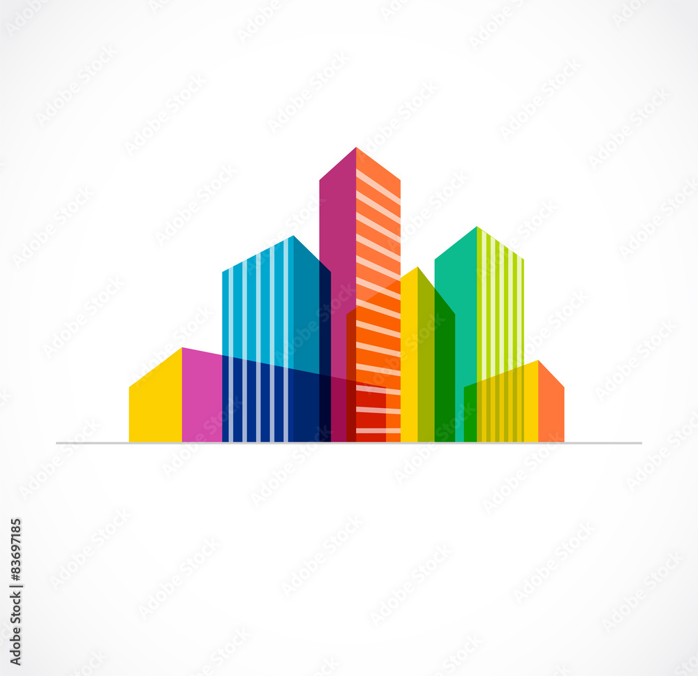 Colorful real estate, city and skyline icon