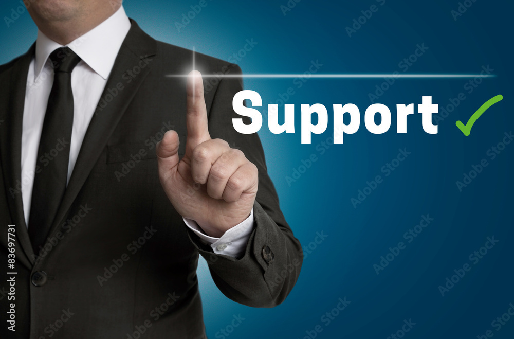 Support Touchsreen wird von Geschäftsmann bedient Support Touchsreen wird von Geschäftsmann bedient
