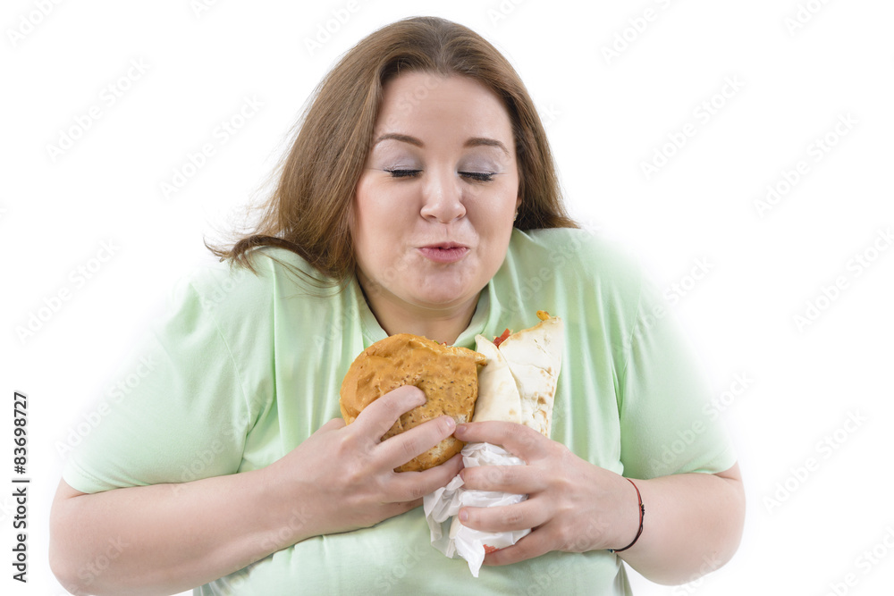 Corpulent Woman Having Addiction to Unhealthy Food Corpulent Woman Having Addiction to Unhealthy Food