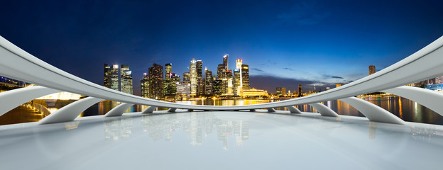 Empty floor and modern cityscape