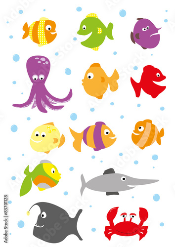 set of sea animals on whote background