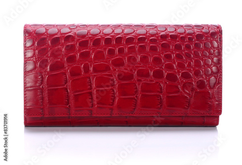 Women's red leather wallet on a white background 