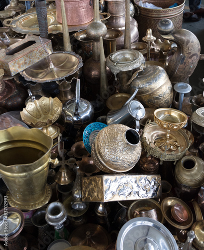Fototapeta Naklejka Na Ścianę i Meble -  Antique Copper Vases, Pots & Brass Jugs