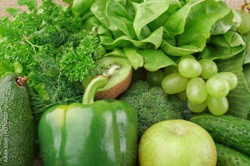 Set of green vegetables and fruits for detox