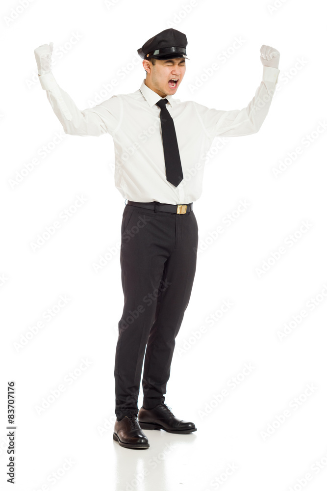Model happy successful arms in the air Model happy successful arms in the air